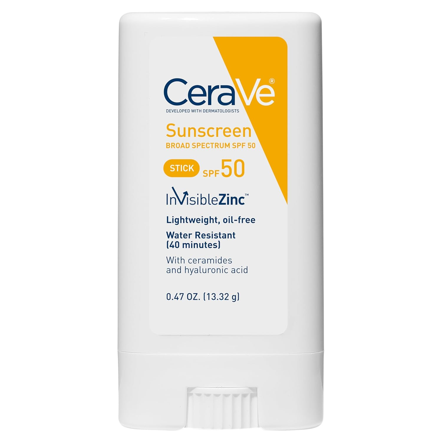 Cerave Mineral Sunscreen Stick SPF 50, Broad Spectrum SPF + Hyaluronic Acid + Ceramides, Titanium Dioxide & Zinc Oxide, 100% Mineral Face Sunscreen Stick, Fragrance Free & Oil Free