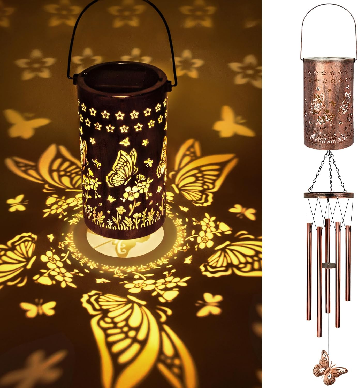 Butterfly Solar Wind Chimes for Outside, Butterfly Birthday Gifts for Women, Men, Solar Lanterns Windchimes Outdoors, Metal Wind Chime for Home Garden Outdoor Yard Decor