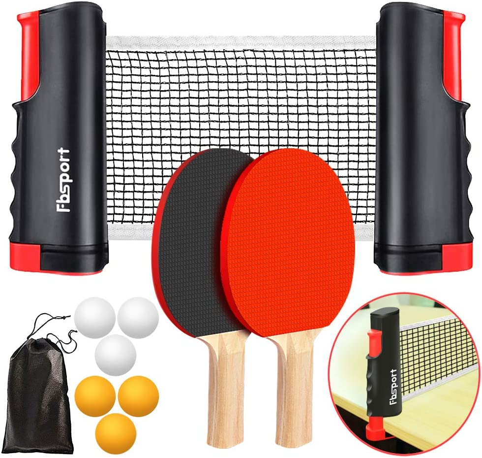 Ping Pong Paddle Set with Retractable Net (Table Top Ping Pong Net) and Backpack, Table Tennis Racket Set for Indoor/Outdoor Games for Any Table