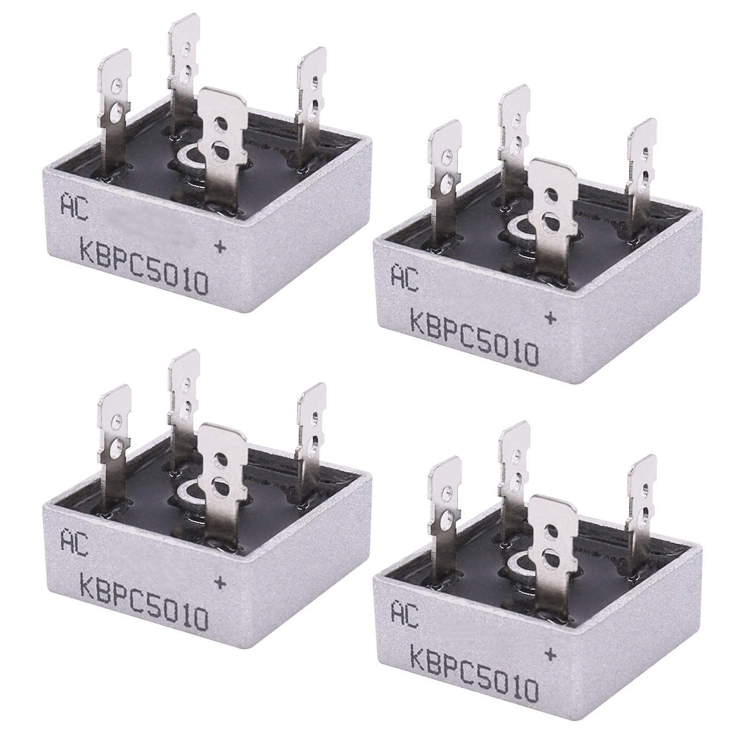 4Pcs KBPC5010 Bridge Rectifier AC to DC 1000V 50A Full Wave Single Phase Metal Housing Bridge Rectifier