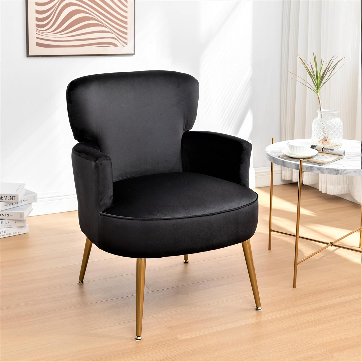Chic Black Velvet Accent Chair with Gold Legs for Modern Spaces