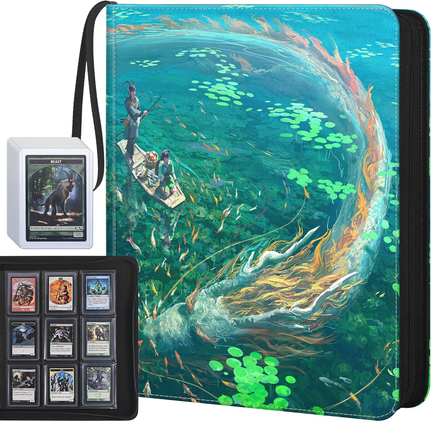 Top Loader Binder, 9 Pocket Holds 360 Toploaders, Acid-Free Pvc-Free Side-Loading Pages, Full-Zip PU Binder for Standard 3