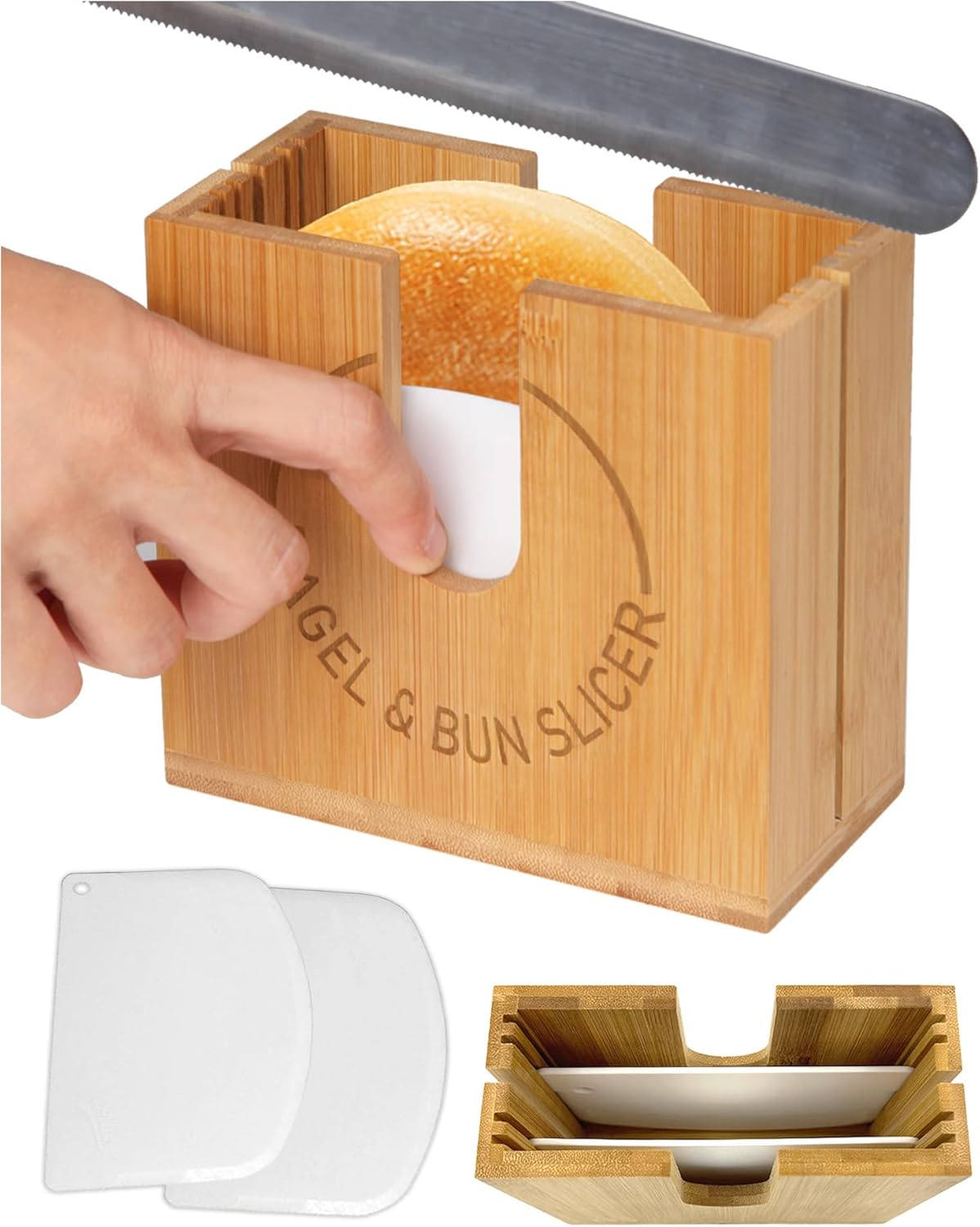 Adjustable Bagel Slicer Holder, Bagel Cutter for Small and Large Bagels with Non-Slip Pad, Bread Slicer for Bagels, Buns, English Muffins