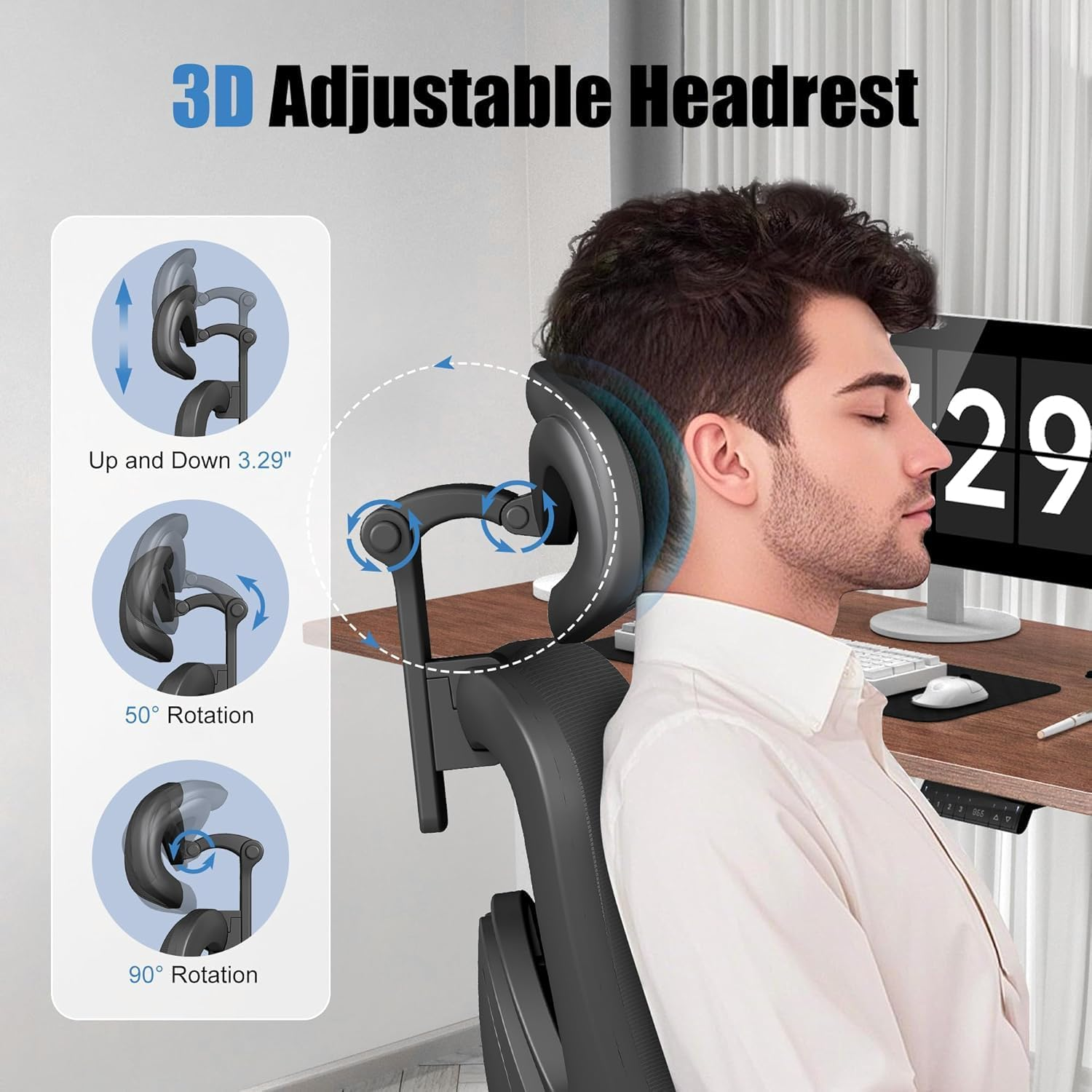 ZZH Ergonomic Office Chair with Adjustable Lumbar Support, 3D Arms and Headre... - Picture 7 of 14