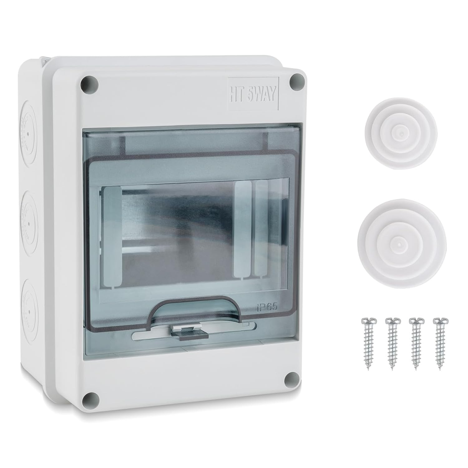 5-Way IP65 Circuit Breaker Box with DIN Rail ABS Plastic Enclosure Indoor/Outdoo