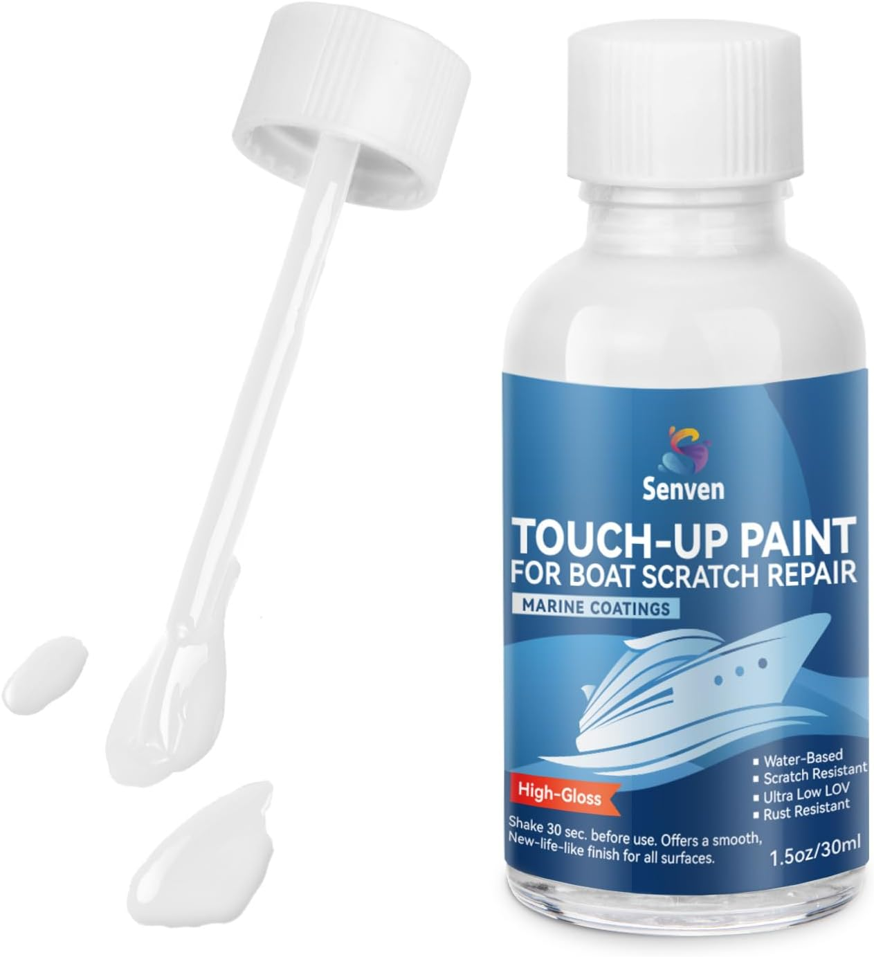 Boat Paint White Touch up Pen High-Gloss Boat Scratch Repair Marine Topside Bottom Enamel Marine Repair for Boats, Wood, Fiberglass, Aluminum, Metals Water-Based 30ML