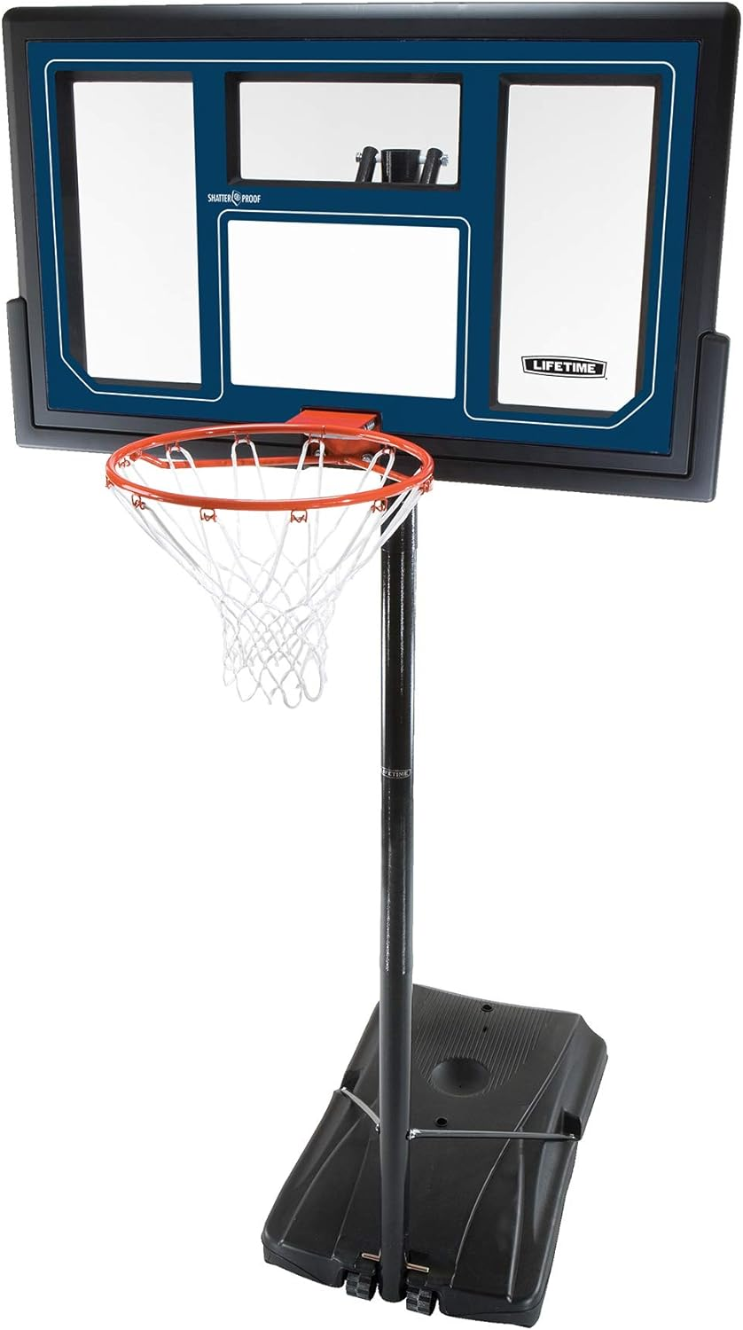 1529 Courtside Height Adjustable Portable Basketball System, 50 Inch Shatterproof Backboard, Black/Red/Blue, Standard