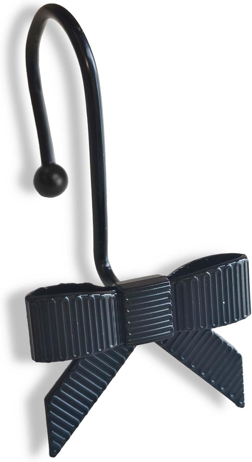 Black Bow Metal Shower Curtain Hooks, Rust Proof, 12 Pack Decorative Rings