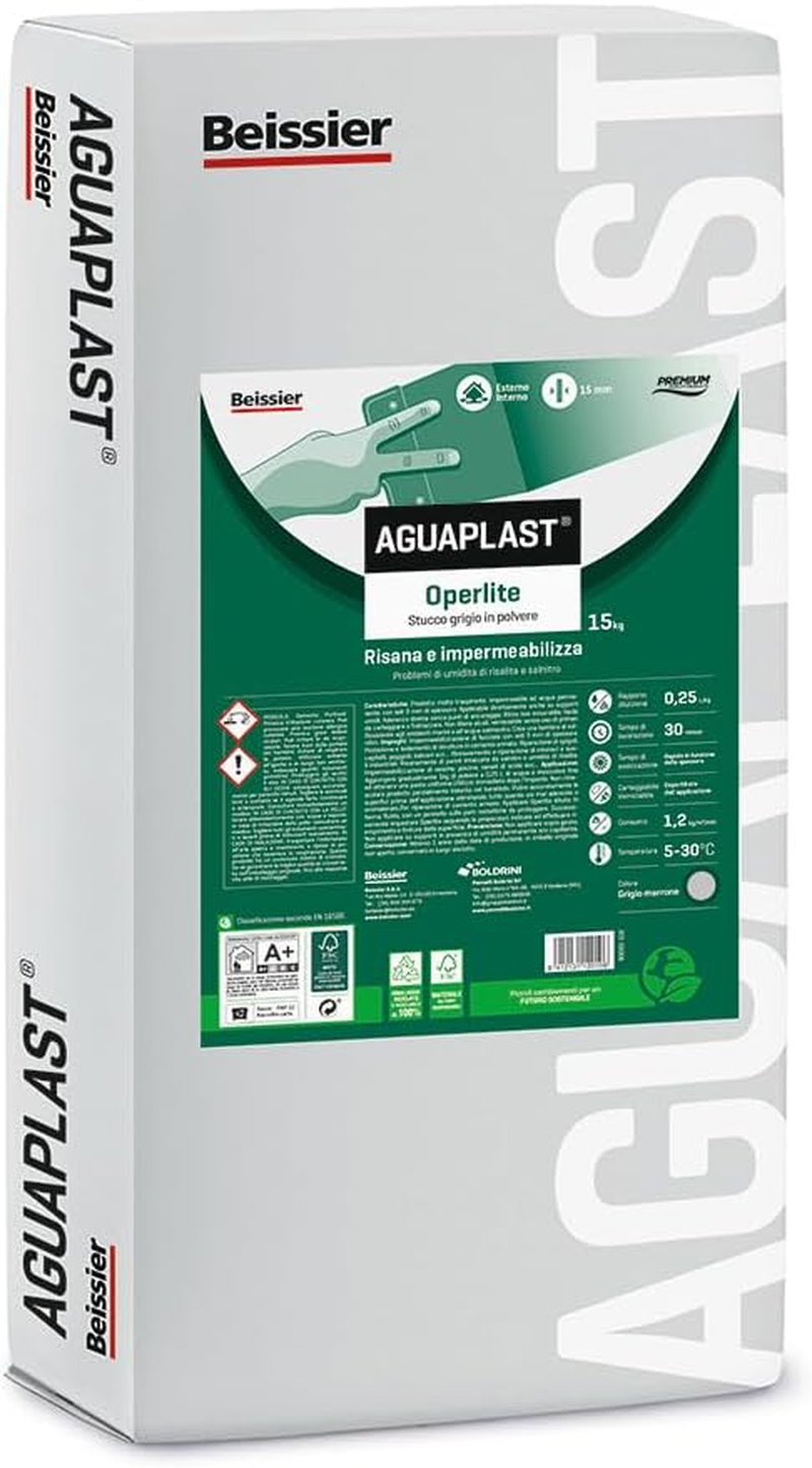 Operlite Stucco Risanante Contro Umidità E Salnitro, 15Kg - Stucco, Intonaco Colore Grigio Chiaro