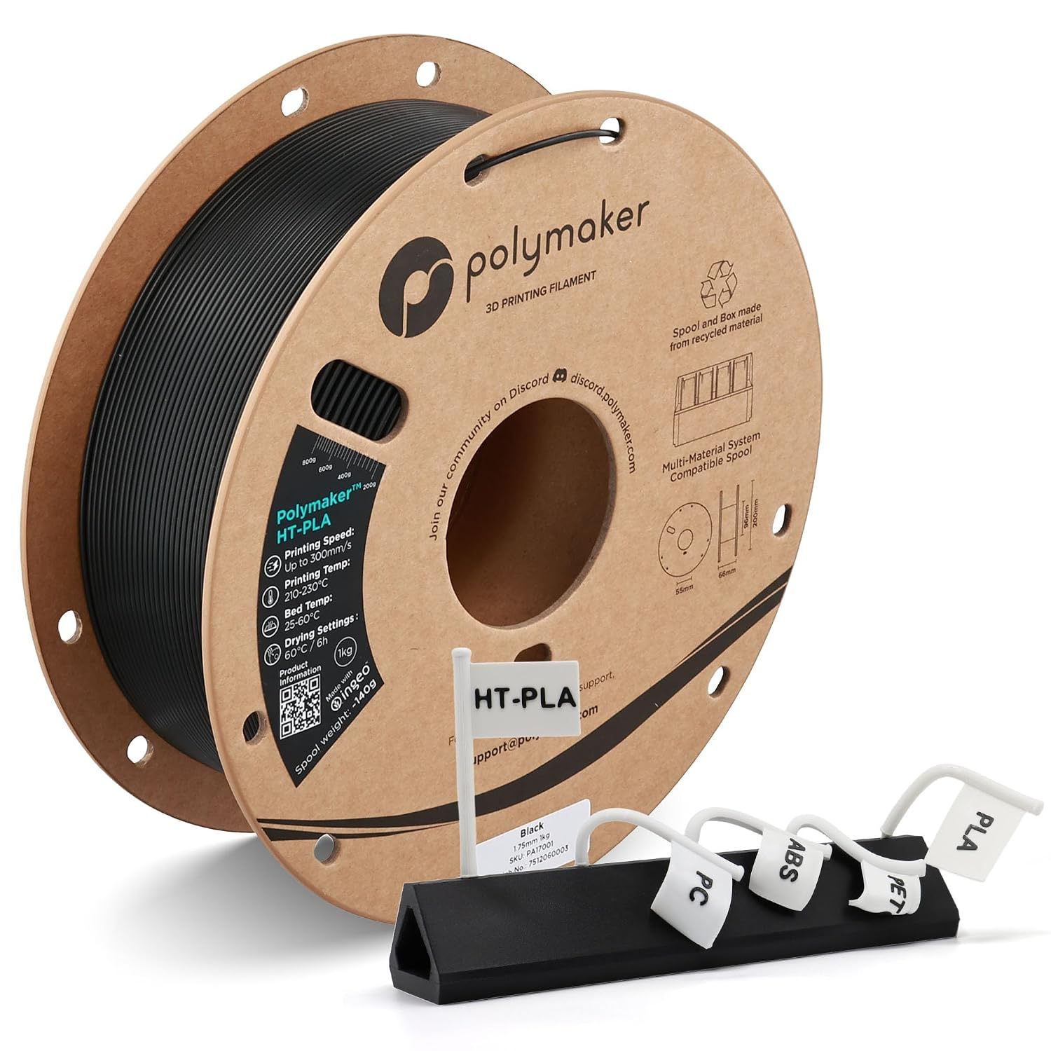 Polymaker HT-PLA Filament 1.75Mm Black 1KG, High Temp PLA, Neatly Wound