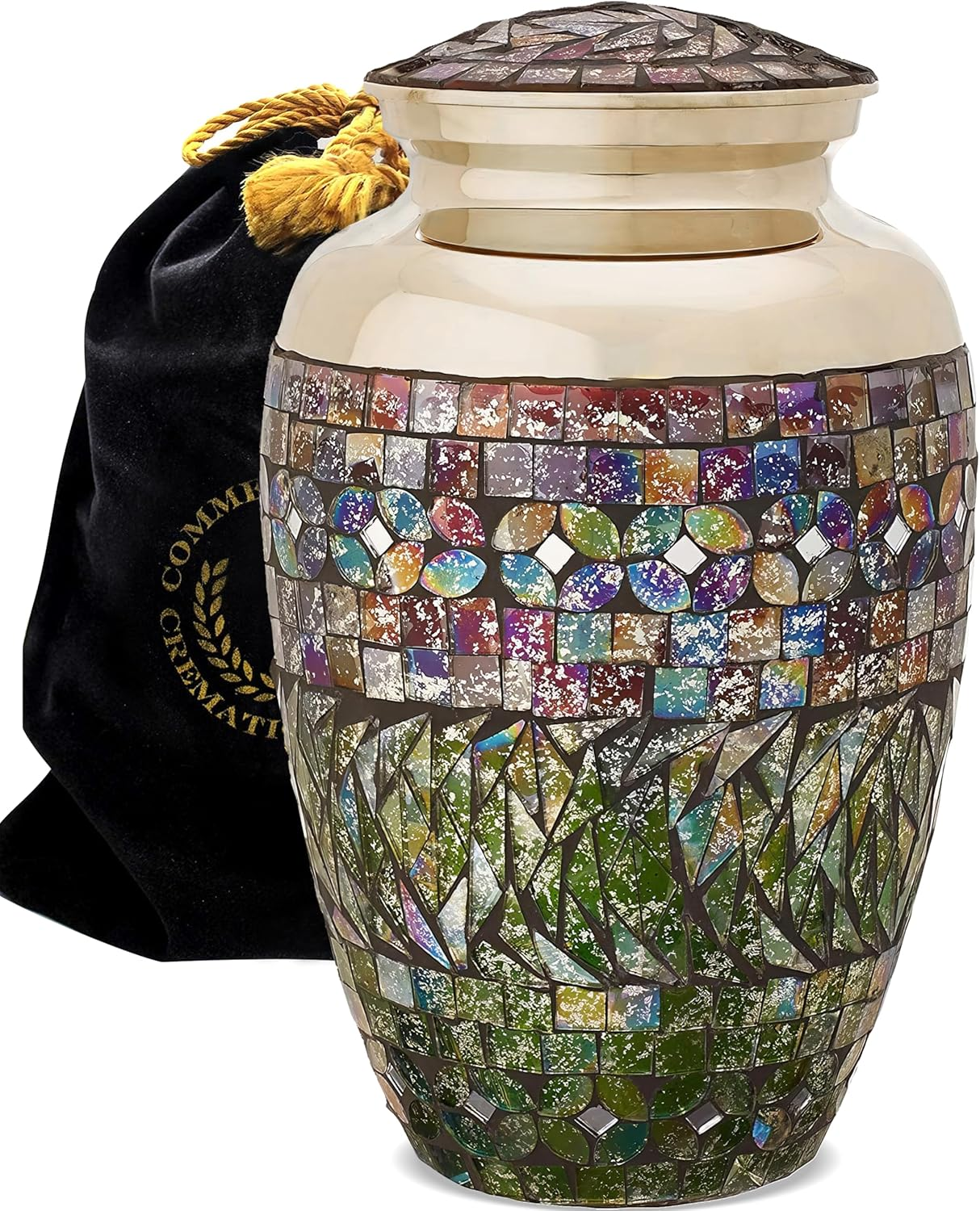 for Human Ashes Adult Male & Female - Beautifully Handcrafted Decorative Personalized Cremation Urns for Human Ashes Male Mom Dad (Extra Large Glass Mosaic Silver)