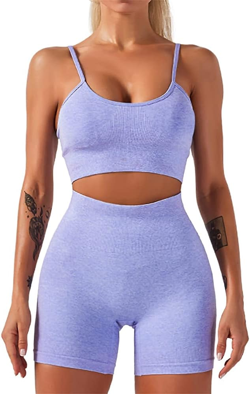 Yoga 2 Piece Outfit Workout Gym High Waist Leggings with Sport Bra Set for Women
