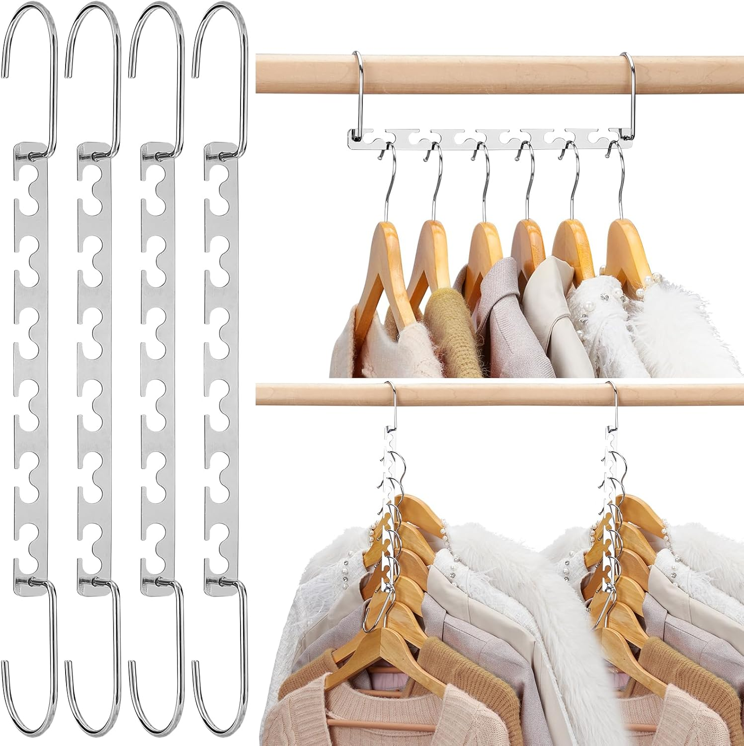 Space Saving Hangers for Clothes 6 Pack, Heavy Duty Hanger Organizer | 30 Lbs Capacity |, Metal Magic Hanger, Sturdy Multi Hangers, Closet Space Saver Hangers Closet Organizers and Storage