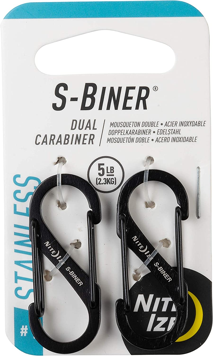 Nite Ize S-Biner Dual Carabiner Stainless Steel, Size 1, Black, 2 Count (Pack of 1)