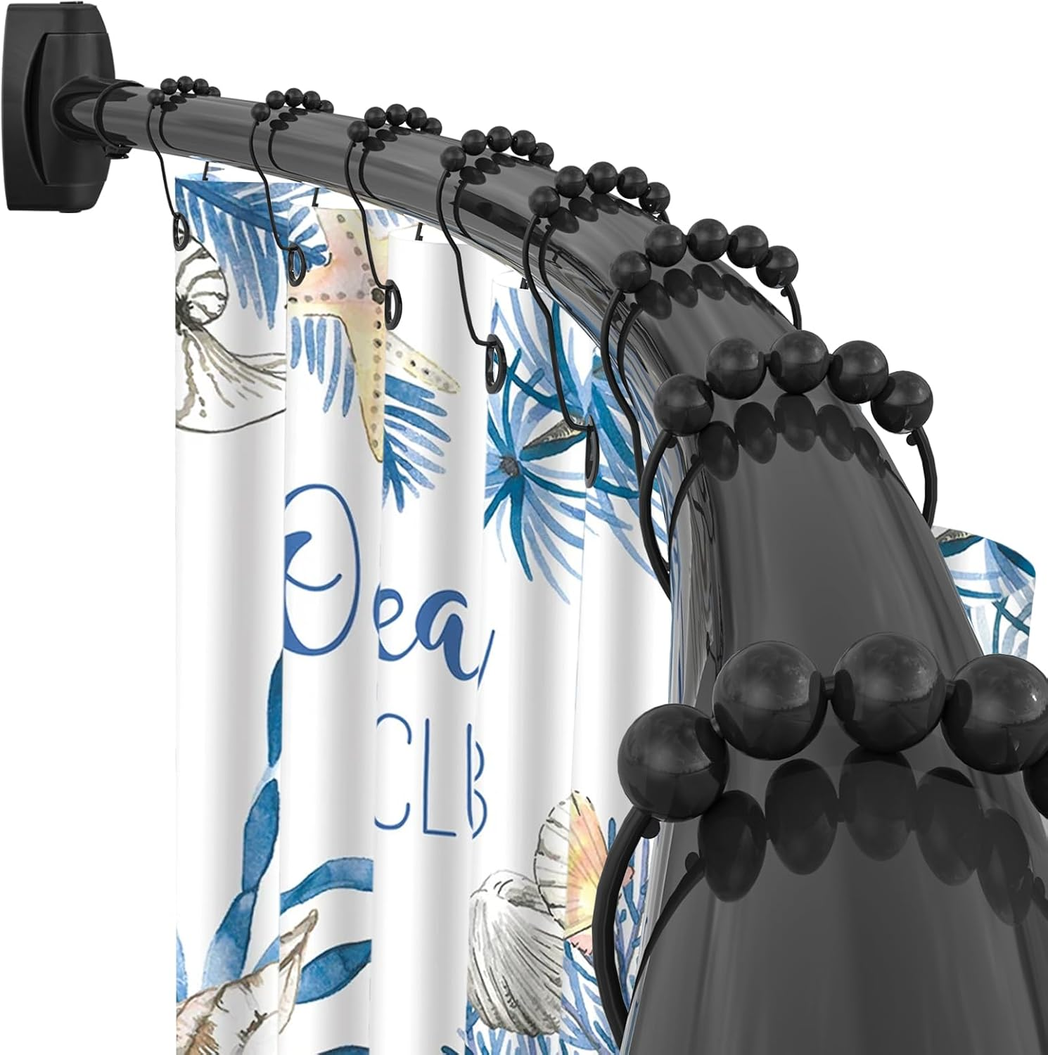 Curved Shower Curtain Rod 35-82In(2.9-6.8Ft), Matte Black Rounded Rustproof Shower Rod for Bathroom Bathtub, Adjustable Arched Shower Rod, Never Rust|Extra Space|Non-Slip|Expandable|Need to Drill