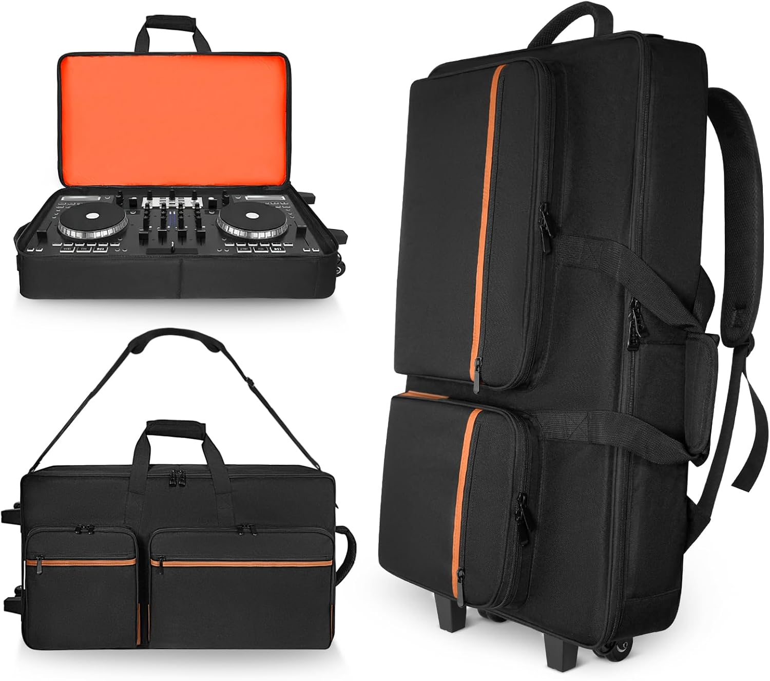Rolling DJ Controller Case for DDJ-400/800/1000/FLX4/FLX2/REV7/REV5/GRV6, 29” Waterproof Travel Bag for DJ Equipment, 900D Oxford Wheeled DJ Backpack with Laptop Compartment