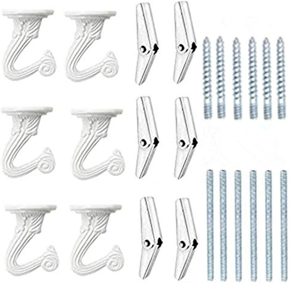 6 Sets White Ceiling Hooks for Hanging Plant, Heavy Duty Swag Toggle Hooks with Hardware (White)