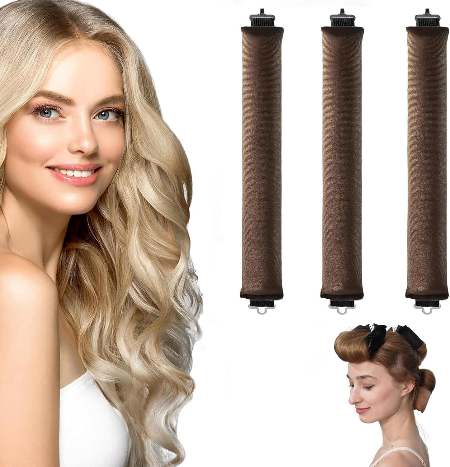 3Pcs No Hot Rollers Overnight Blowout,Heatless Curling Rods Velvet