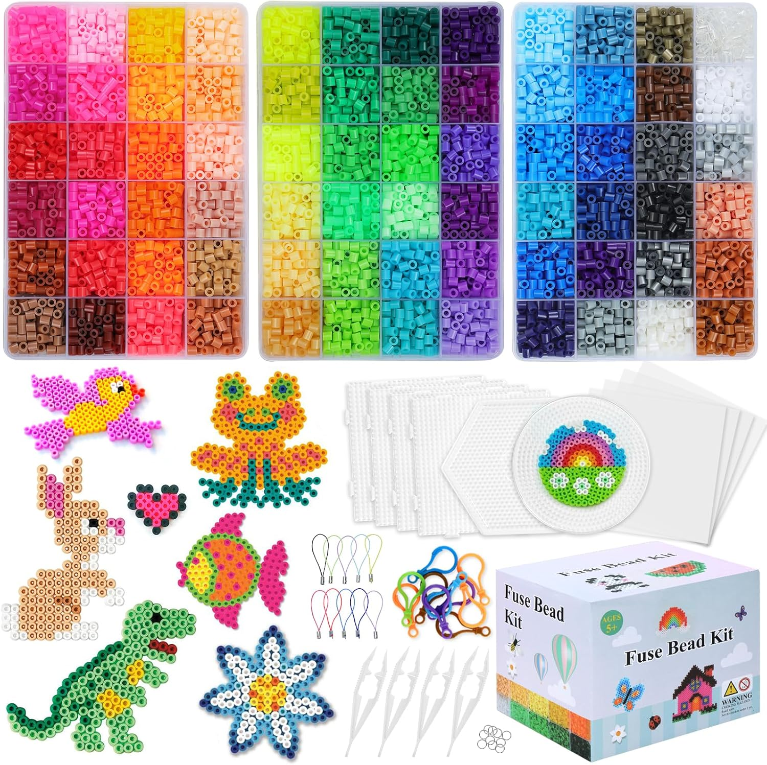 Fuse Beads Kit 15000 Pcs 72 Colors 5Mm Beads Craft Kit Including Pegboard, Melting Beads, Ironing Paper, Tweezers & Colorful Hooks, Christmas Home School Arts and Crafts Supplies for Girls