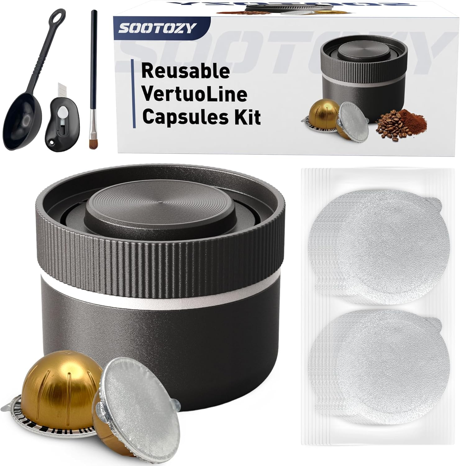 Reusable Pods Kit for Nespresso Vertuo Refillable Coffee Pods with 100pcs Al...