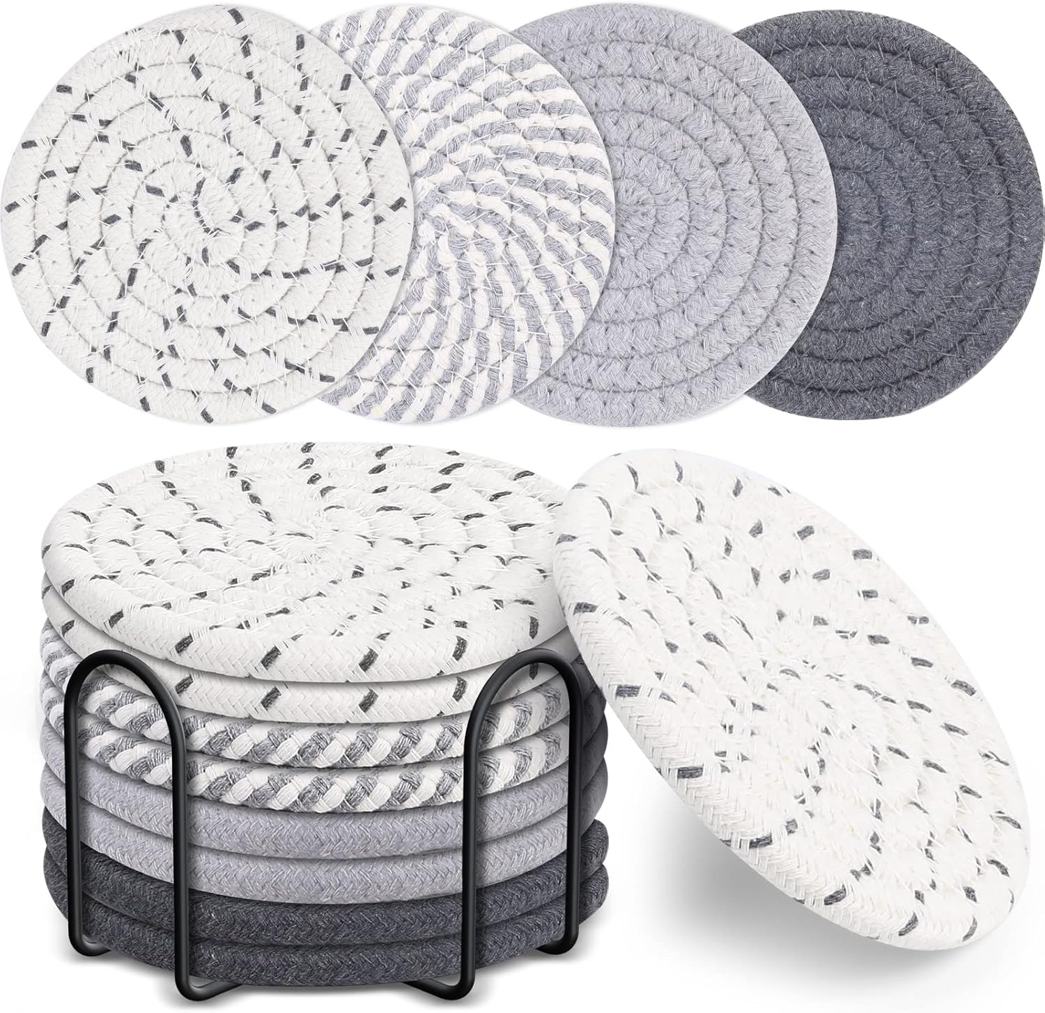 8 Posavasos de Algodon 4 Colores con Soporte 4.3in Decoracion y Proteccion Mesa