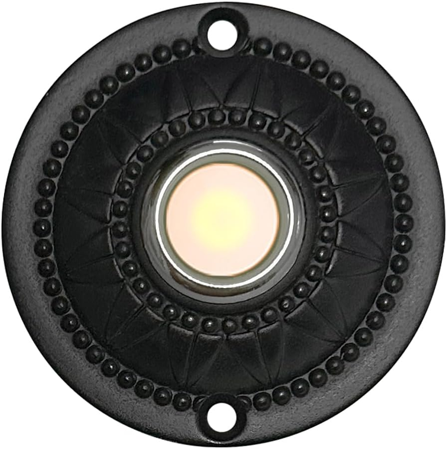 Wired Iron Classic LED Lighted Doorbell Push Button Switch 2.3" for Chime (Black)