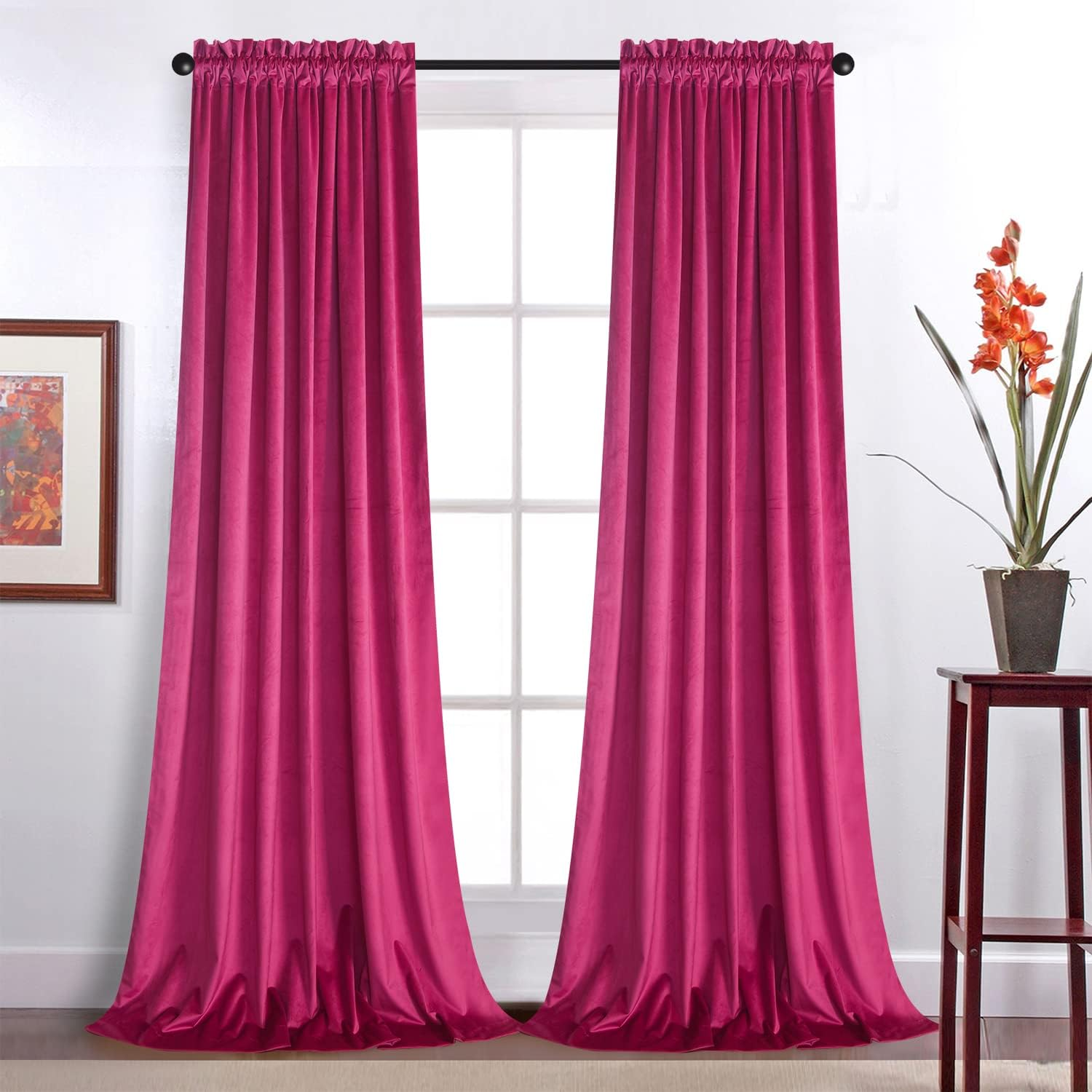 Velvet Curtains 108 Inches Long - Home Decor Berry Curtains Drapes for Living Room, Blackout Thermal Insulated Window Treatment for Dining Room Holiday Backdrop, W52 X L108, 2 Panels