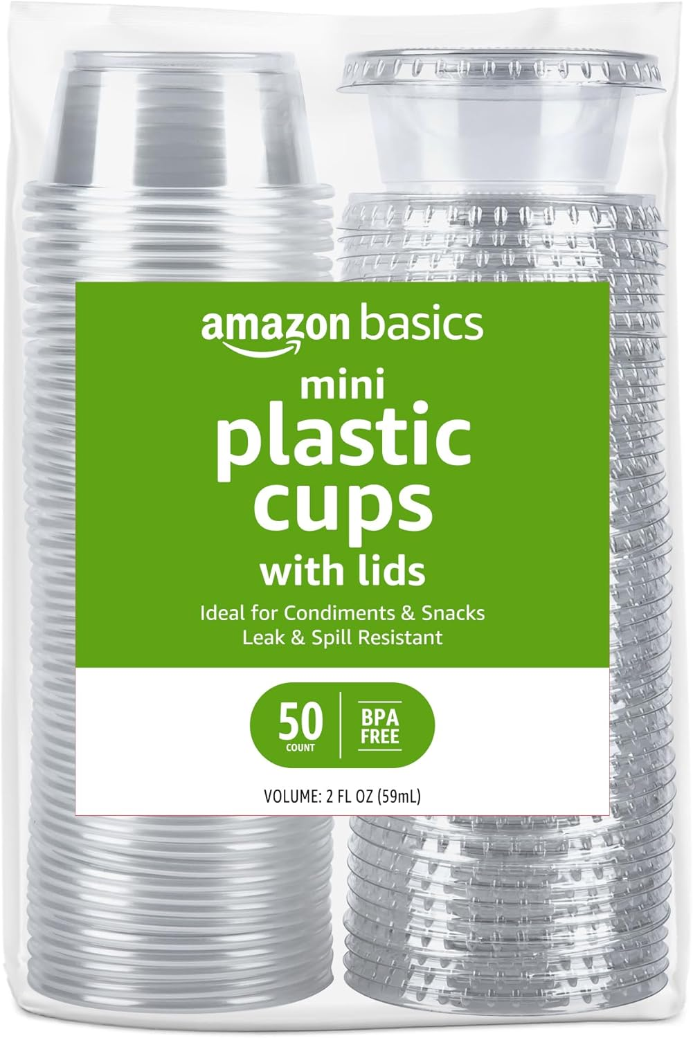 Amazon Basics Disposable Plastic To-Go Cups and Lids, Mini, 2Oz, 50 Count