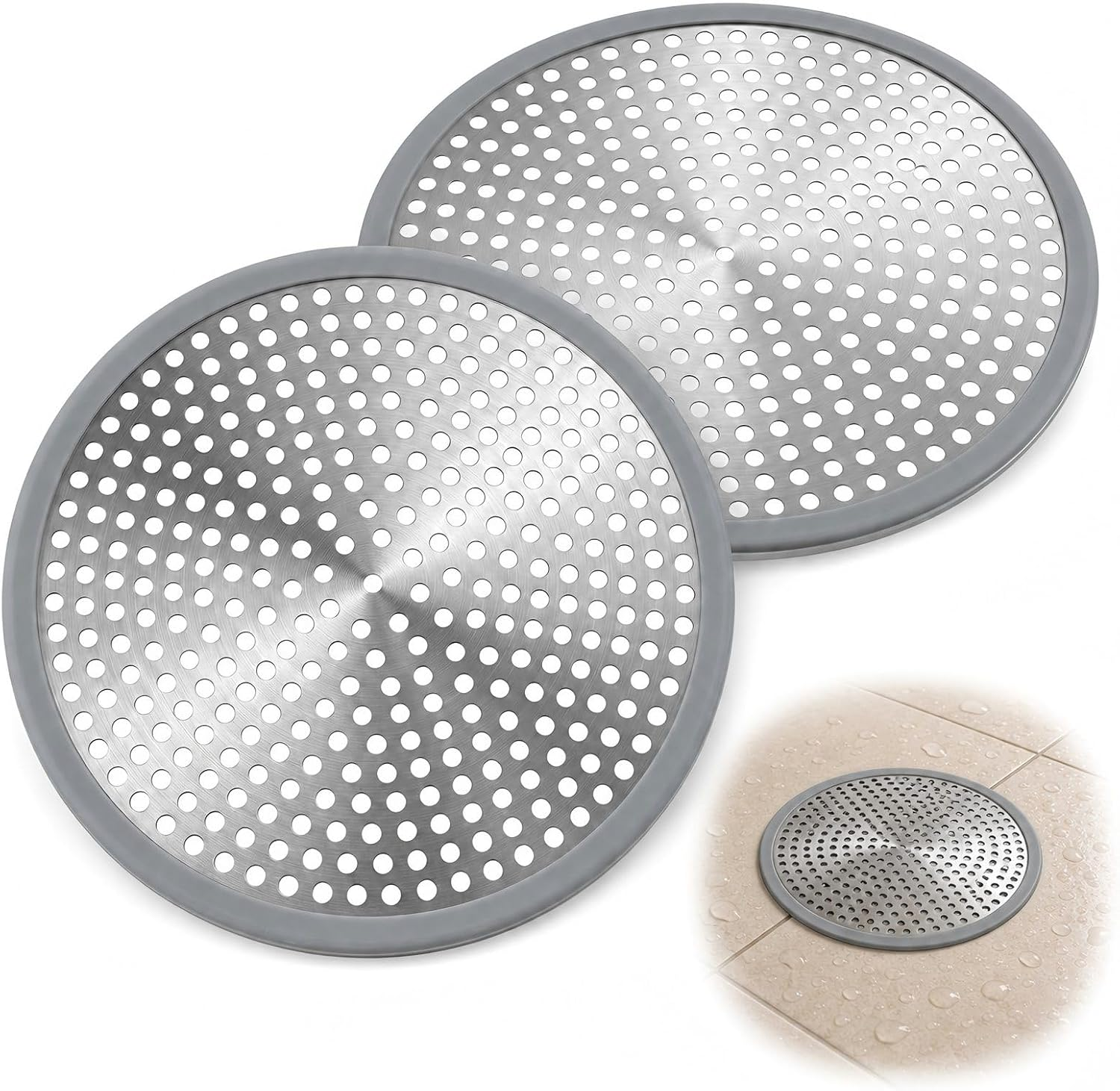 2 Pack Stainless Steel Shower Drain Hair Catchers, 120 Mm Covers