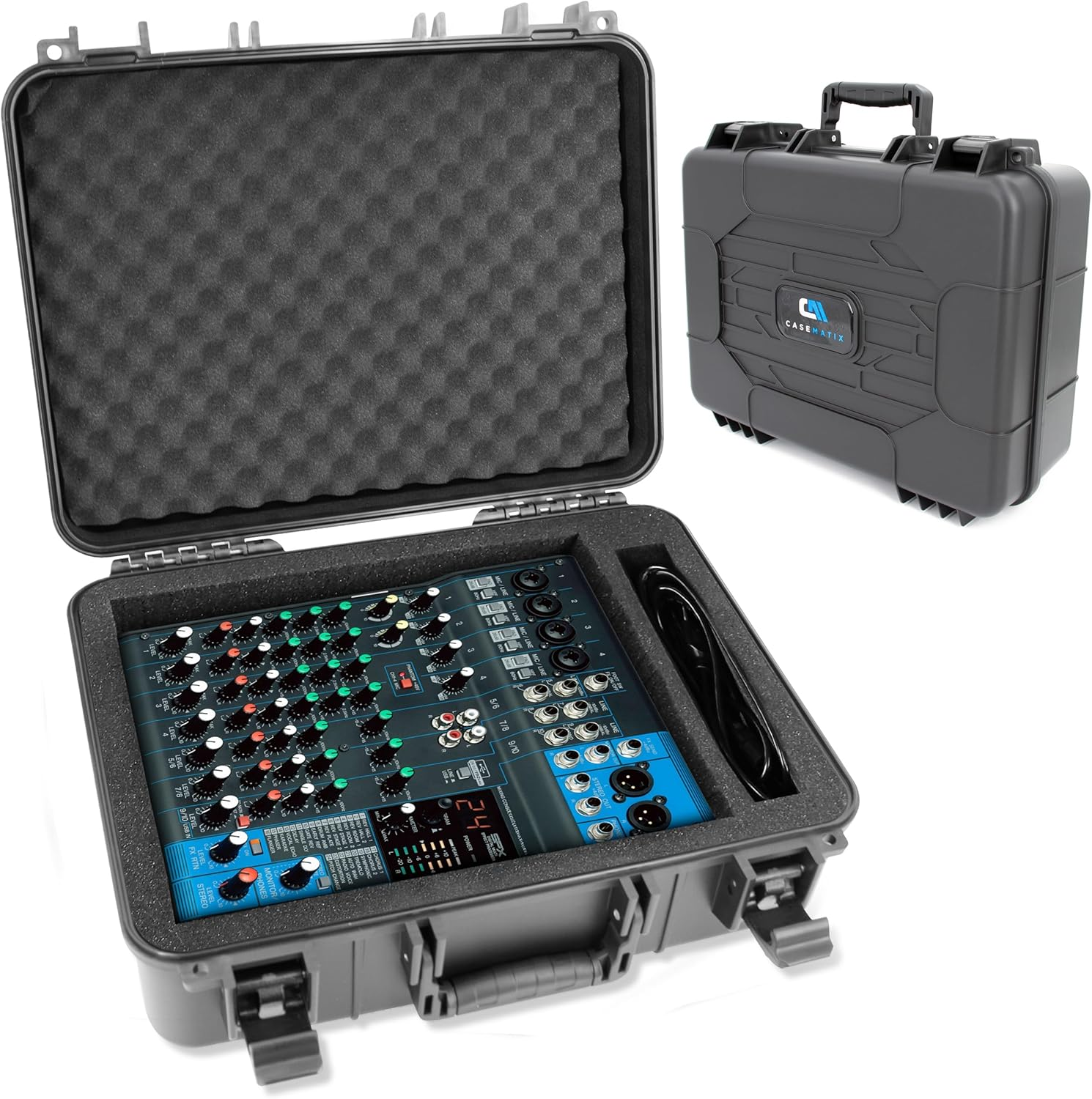 DJ Mixer Case Compatible with Yamaha MG10XU, MG10, MG06 – Hard Shell Audio Mixer Carrying Case with Customizable Pre-Diced Foam Interior and Cable Storage