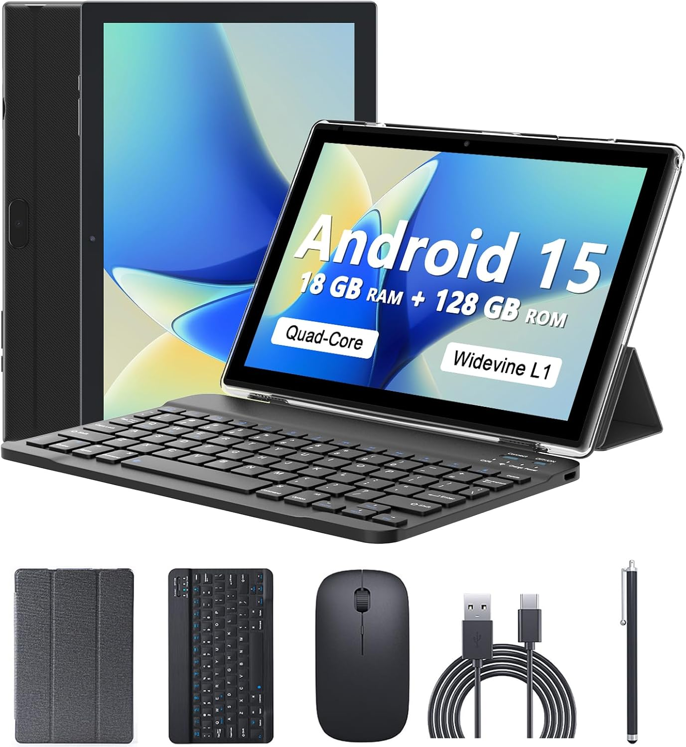 Android 15 Tablet 10 Inch, 18GB RAM+128GB ROM/2TB Expandable