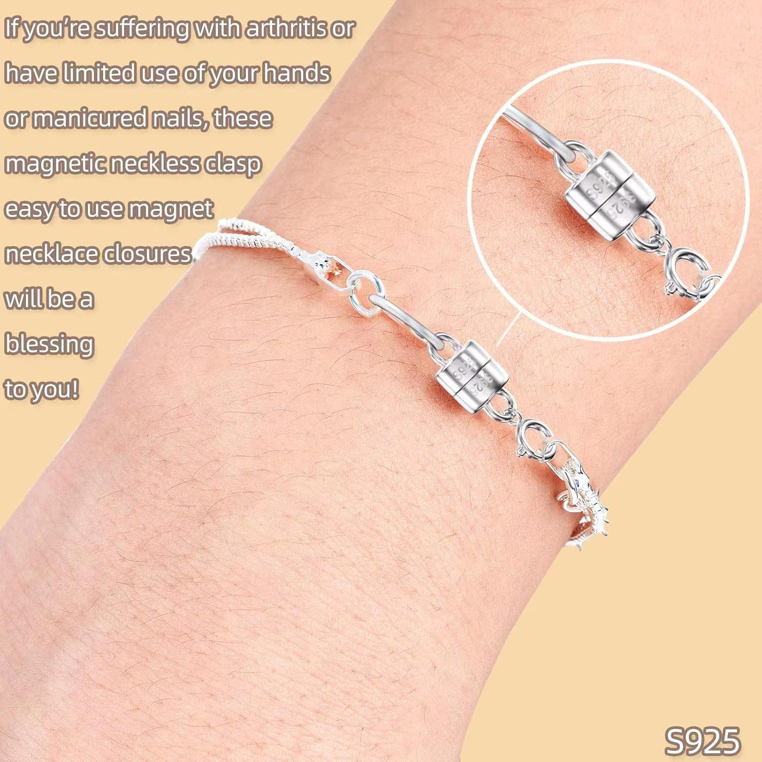 Qulltk 925 Sterling Silver Magnetic Necklace Clasps and Closures,Mini Bracele... - Picture 4 of 18