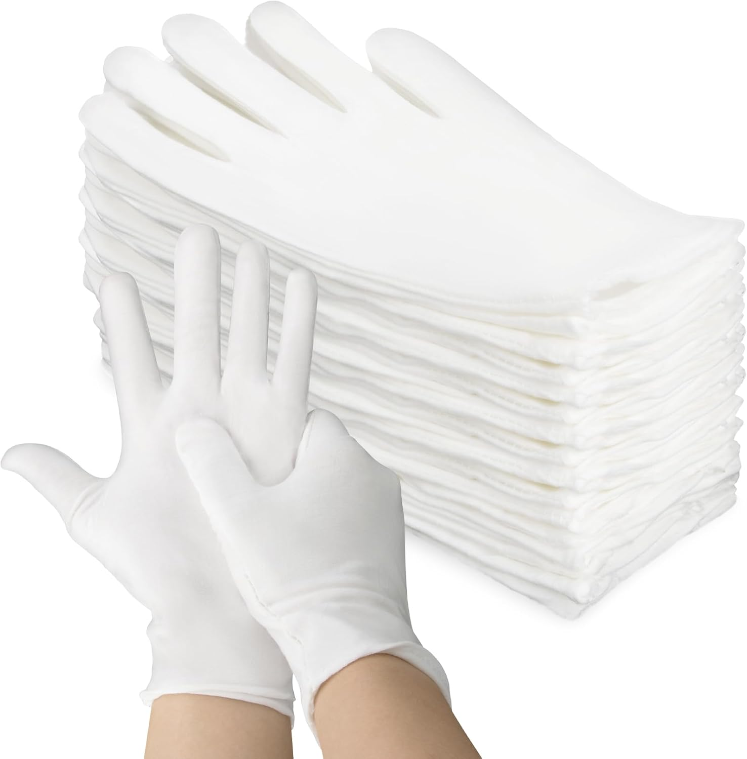5 Pairs White Cotton Gloves - Breathable Cotton Gloves for Dry Hands Sleeping, Inspection, Coin Handling, Reusable Soft Cloth Glove for Eczema, Spa, Moisturizing Hands, High Elasticity, Women and Men