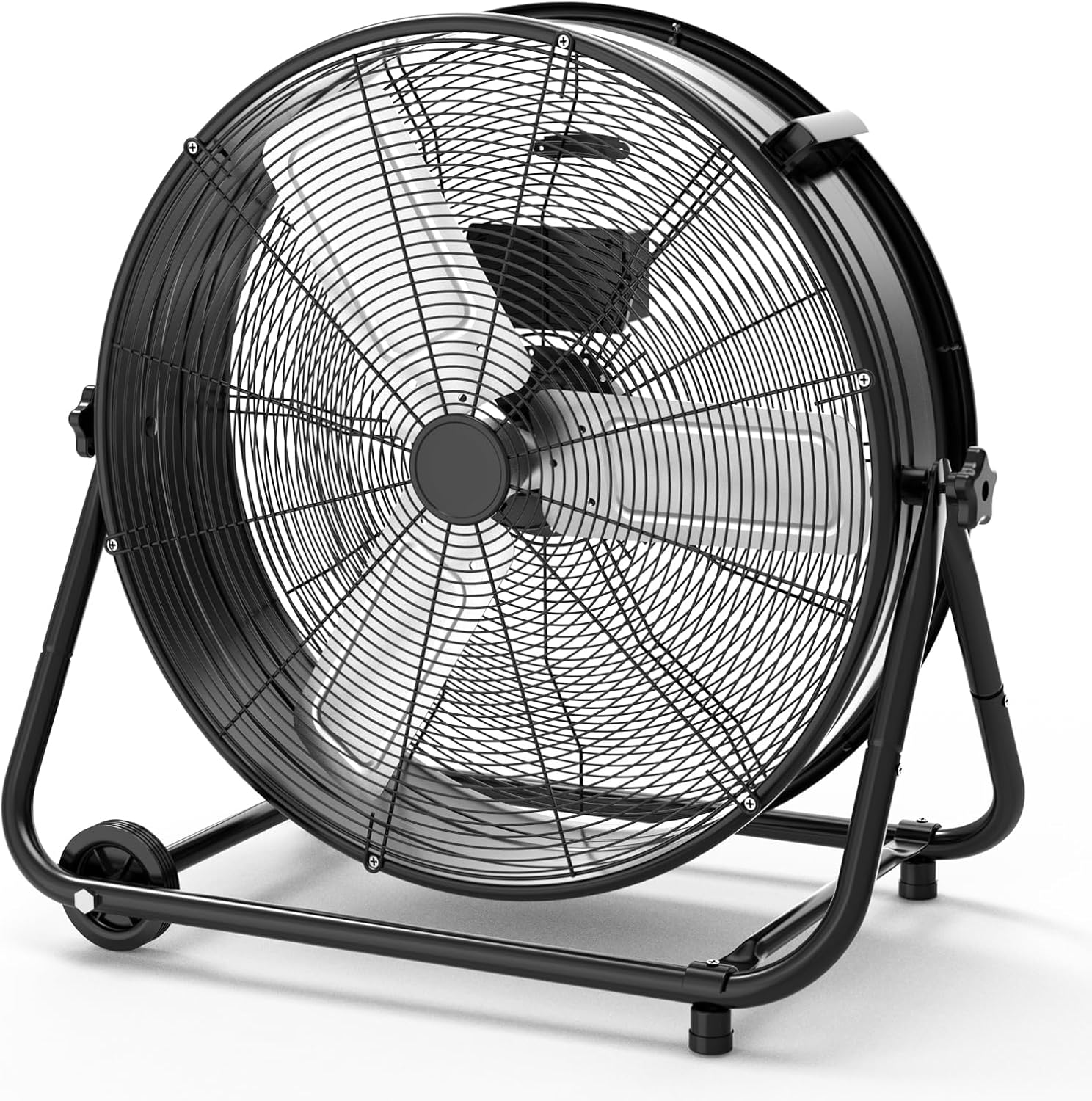 24 Inch High Velocity Industrial Drum Fan, 3 Speed Heavy Duty Metal Floor Fan, 360 Degree Tilt Barrel Fan for Warehouse, Workshops, Garage, Factory and Basement