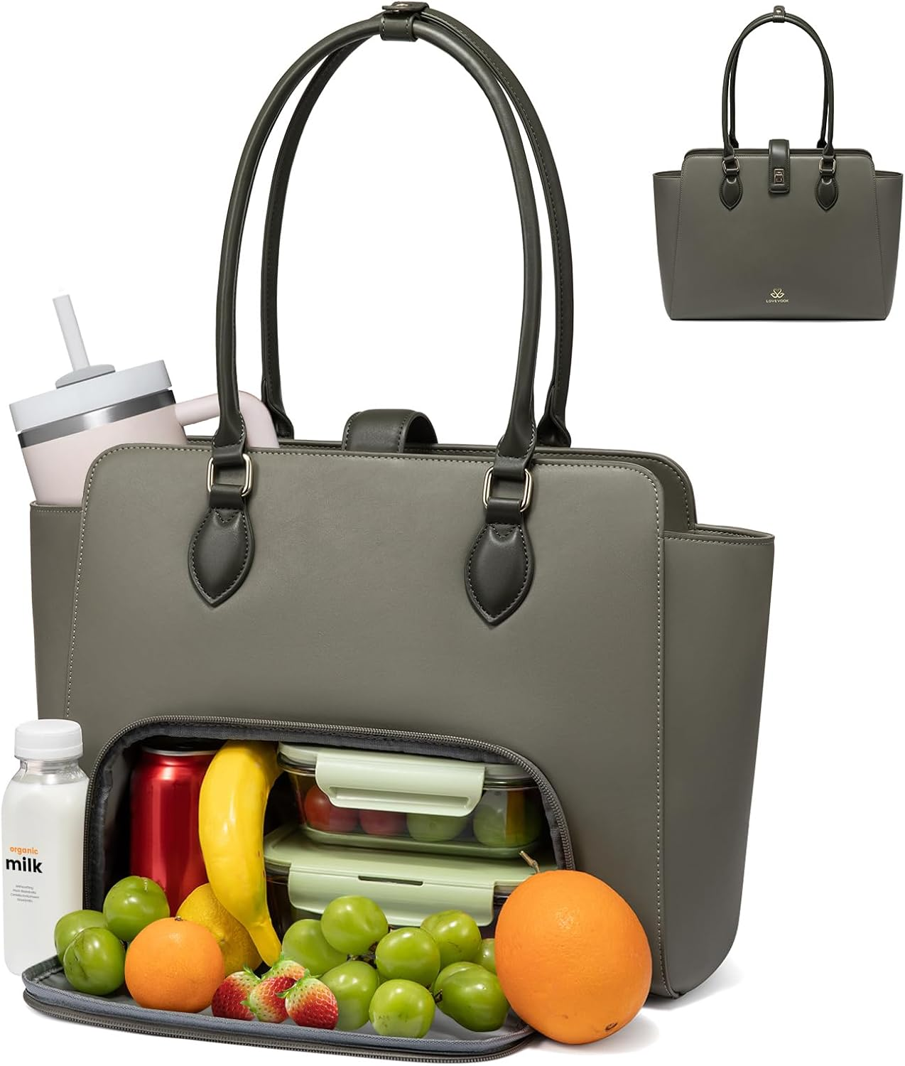 2-In-1 Work Bag with Lunch Compartment, Lunch Tote Bag for Women | Insulated Lunch Bag with Separate Food Compartment and 15.6-Inch Laptop Sleeve, Ideal for Teachers, Nurses, Work and Camping