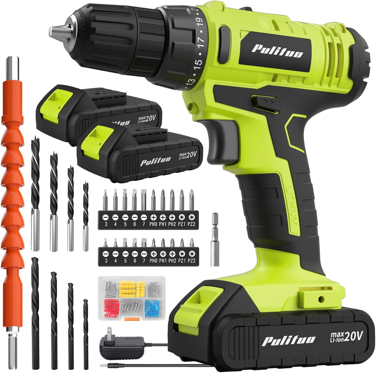 'S 20V Cordless Drill/Driver, Electric Screwdriver - 2 Batteries, 30Nm, 21+1 Torque, 2 Speed, Keyless 3/8