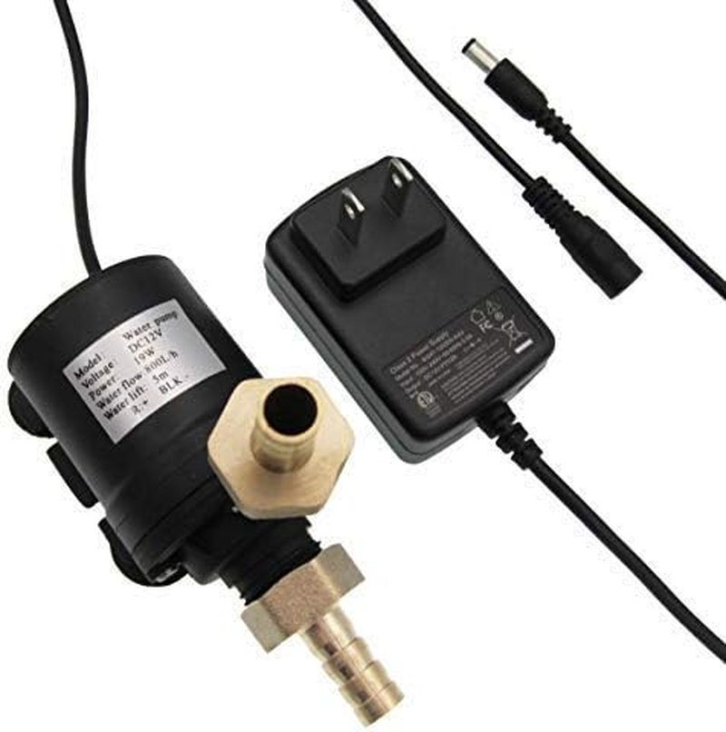 DC 12V Solar Hot Water Heater Circulation Brushless Little Pump with ETL Listed DC Power Supply Adapter Low Noise 780L/H 206GPH 5M/16Ft for Home Brewing Recirculation System