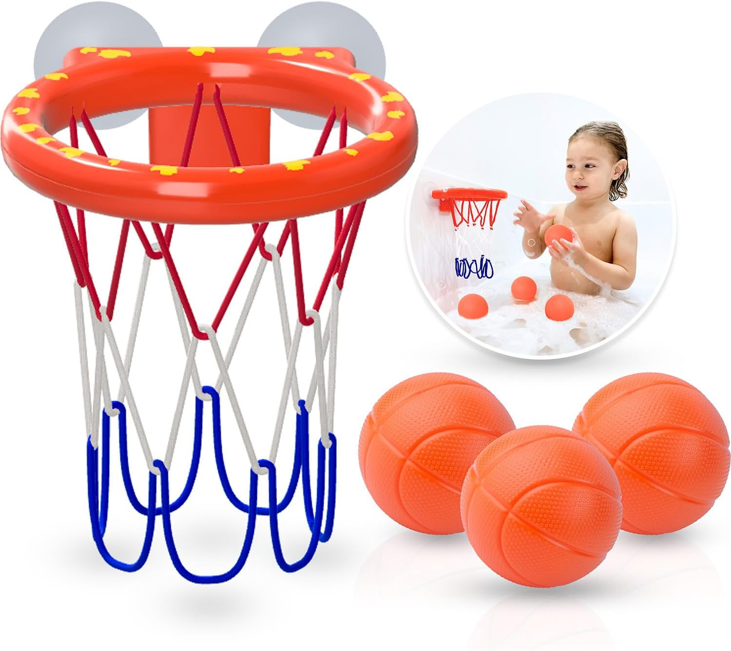 Bath Toys - Bathtub Basketball Hoop for Kids Toddlers - Mold Free Bath Toys with Suction Cup & 3 No Hole Balls - Shower Toys and Bathtub Toys for Toddlers - Boys Girls