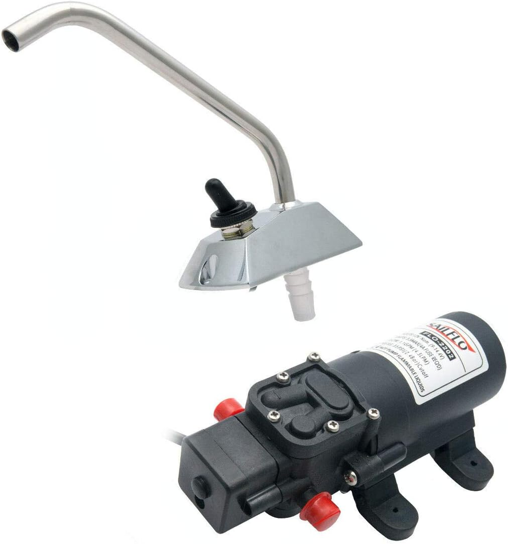 12V Pressure Diaphragm Pump with 360° Spin Faucet/Tap and Pressure Switch for Boat/Caravan Motorhome,1.1Gpm 35 PSI on Demand Water Pump