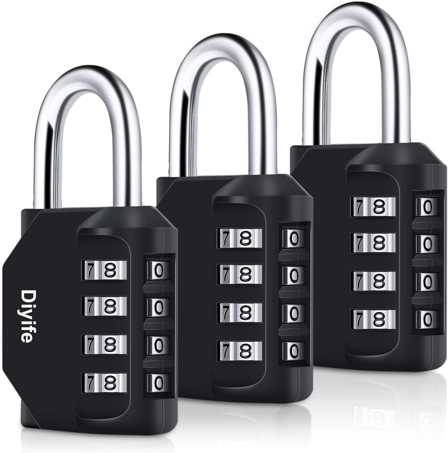 Combination Padlock, [3 Pack][New Version] 4 Digit Weatherproof Combination Lock, Outdoor Locker Lock Padlock for School Gym Locker, Cabinets, Toolbox, Fence, Hasp, Outdoor Indoor Use(Black)
