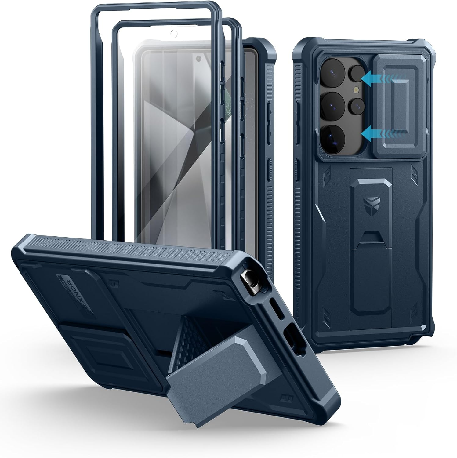 Dexnor for Samsung Galaxy S25 Ultra Case with Built-In Slide Camera Cover & Screen Protector & Kickstand, Heavy-Duty Shockproof Rugged Case Full-Body Bumper Protective Cover - Blue