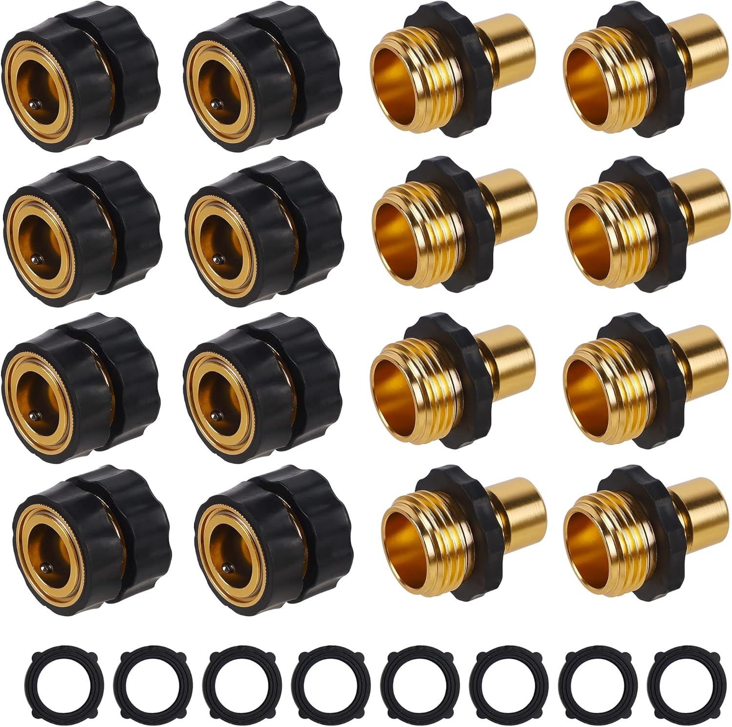 3/4 Inch Garden Hose Quick Connector, Aluminum Male and Female Quick Connect Garden Hose Fittings, Quick Release Water Hose Connector Fitting (8 Pack)