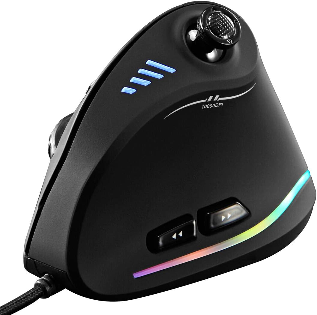 ZLOT Vertical Gaming Mouse,Wired RGB Ergonomic USB Joystick Programmable Laser Gaming Mice,6+1 Design,11 Buttons,1000 Hz Max Polling Rate,10000 Max Dpi,Upgraded Version for Computer Gamers,Black