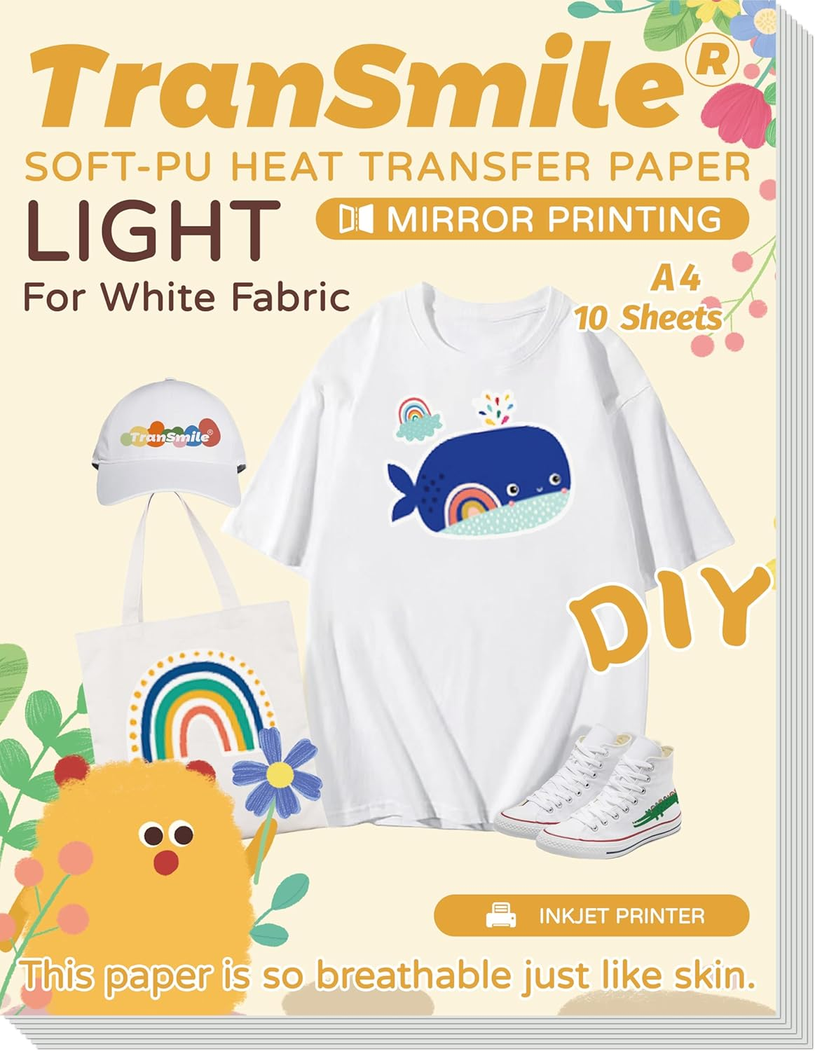 TranSmile PU-Heat Transfer Paper for T Shirts (20 Sheets,A4) Printable Heat T... - Picture 9 of 13
