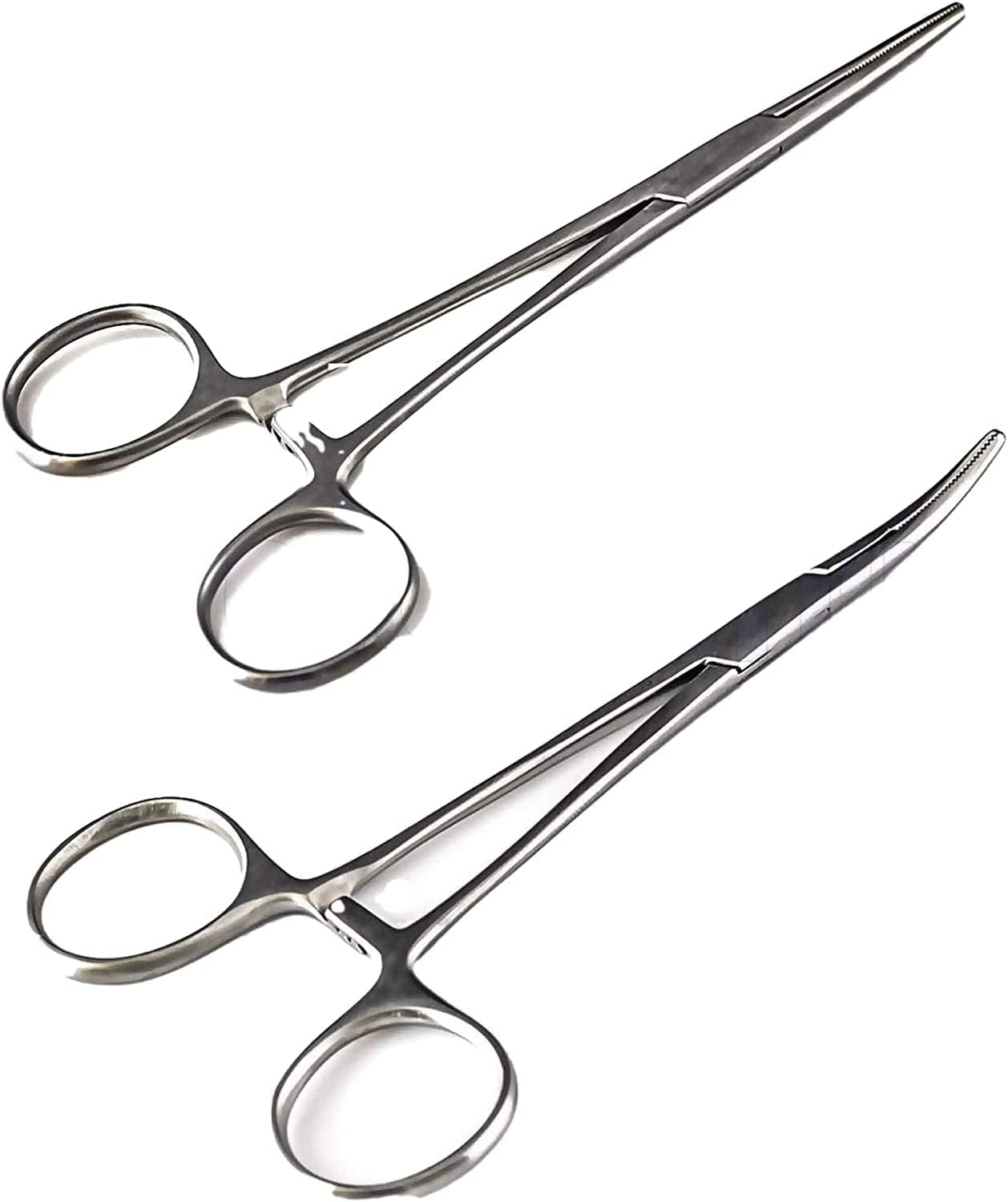 Versatile Angling Tools with 2pc 5 Inch Fishing Forceps Set - Stainless Steel, Curved & Straight Hemostats, Serrated Jaws, Locking Mechanism, and Lightweight Design