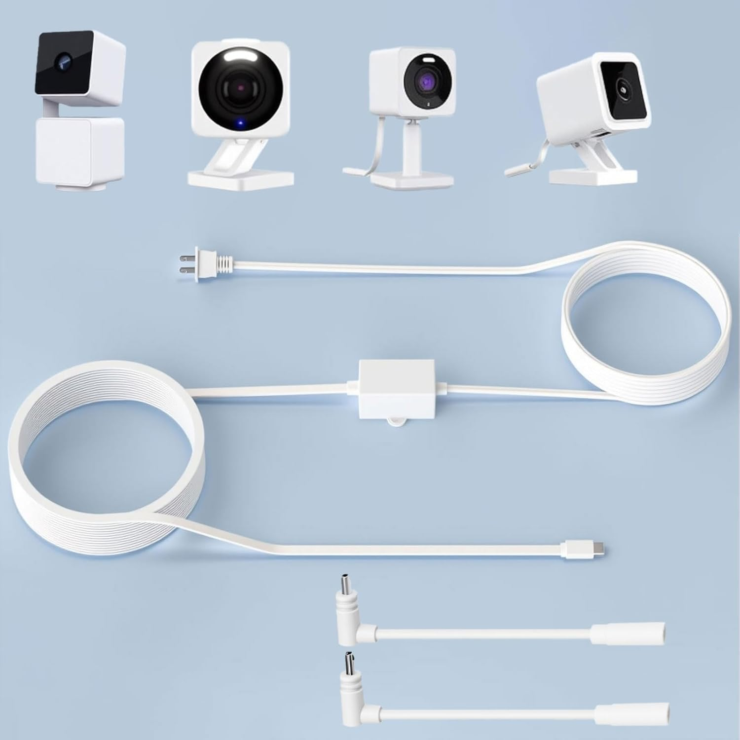 50Ft/15M Outdoor Power Adapter Compatible with Wyze Cam V4,WYZE Duo Cam Pan,Wyze Pan V4/V3/V2/Og,Cam V3,Long Flat Extension Cable Replace for Plug,Ip67 Waterproof Power Cable - White