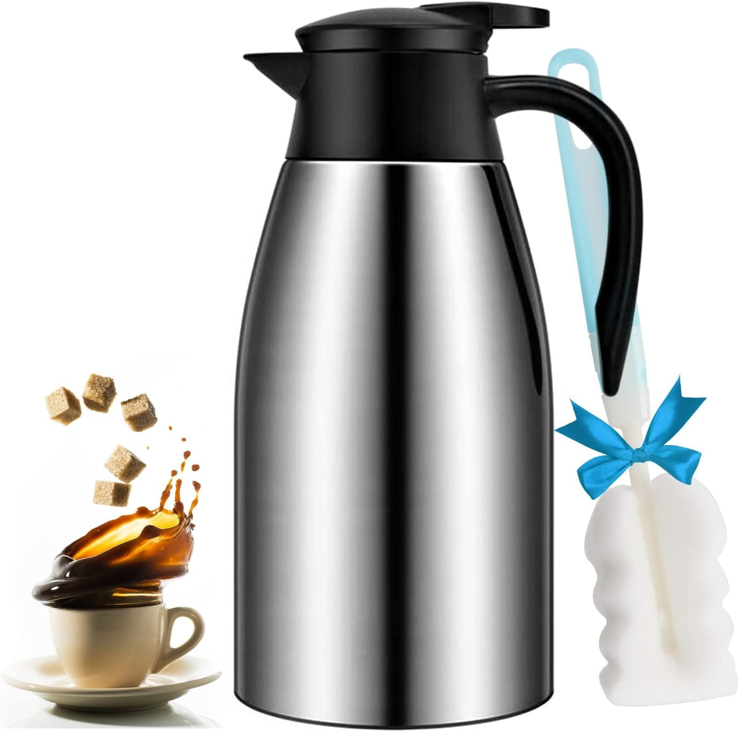 68Oz Coffee Carafe Airpot Insulated Coffee Urn Stainless Steel Vacuum Thermal Pot Flask for Coffee, Hot Water, Tea, Hot Beverage - Keep 12 Hours Hot, 24 Hours Cold