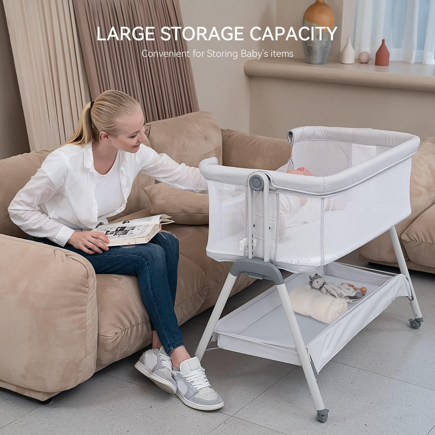Baby Bassinet with Mattress, Bassinet Co Sleeper 3-in-1 Bedside Bassinets wit... - Picture 3 of 13