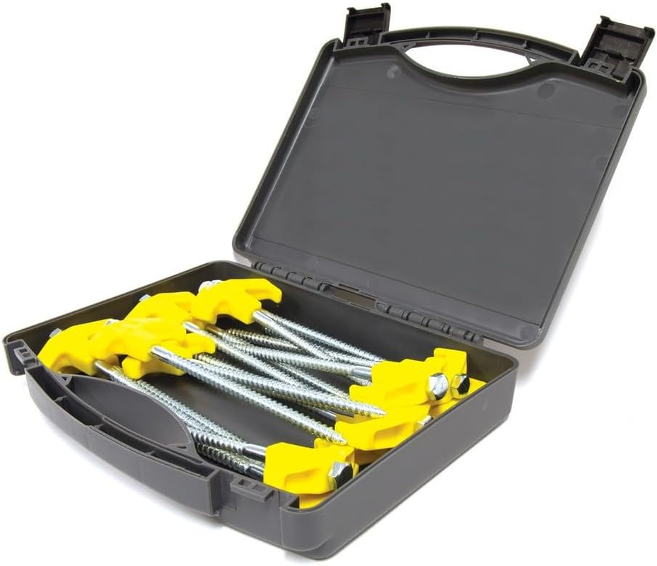 Screw in Tent Peg 16-Piece Set - 15 X Galvanised Steel Pegs with Hi-Vis Handles. 13Mm Socket and Carry Case Included  Convenience