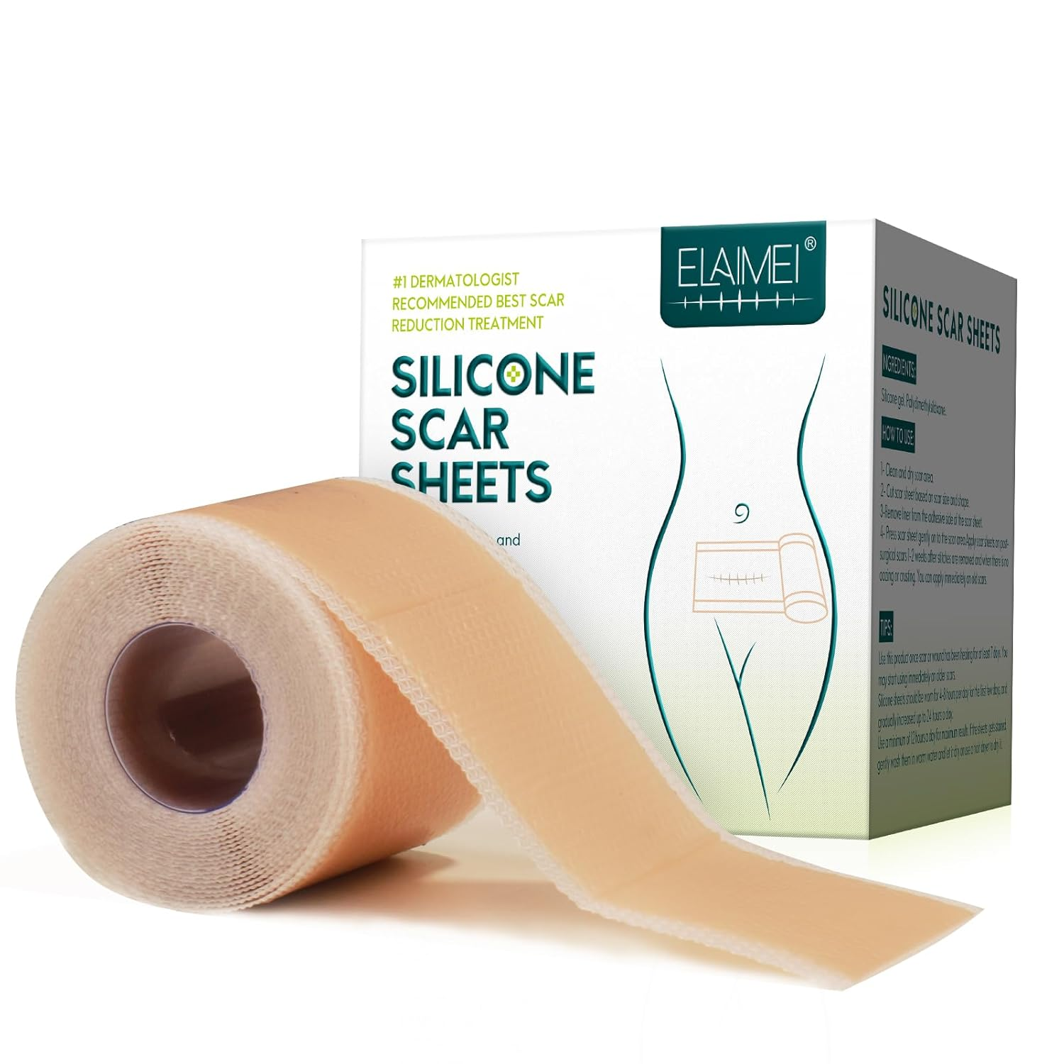Silicone Scar Sheets (1.6” X 120” Roll-3M), Silicone Scar Tape Roll, Scar Silicone Strips, Reusable, Professional Scar Removal Sheets for C-Section, Surgery, Burn, Keloid, Acne Et